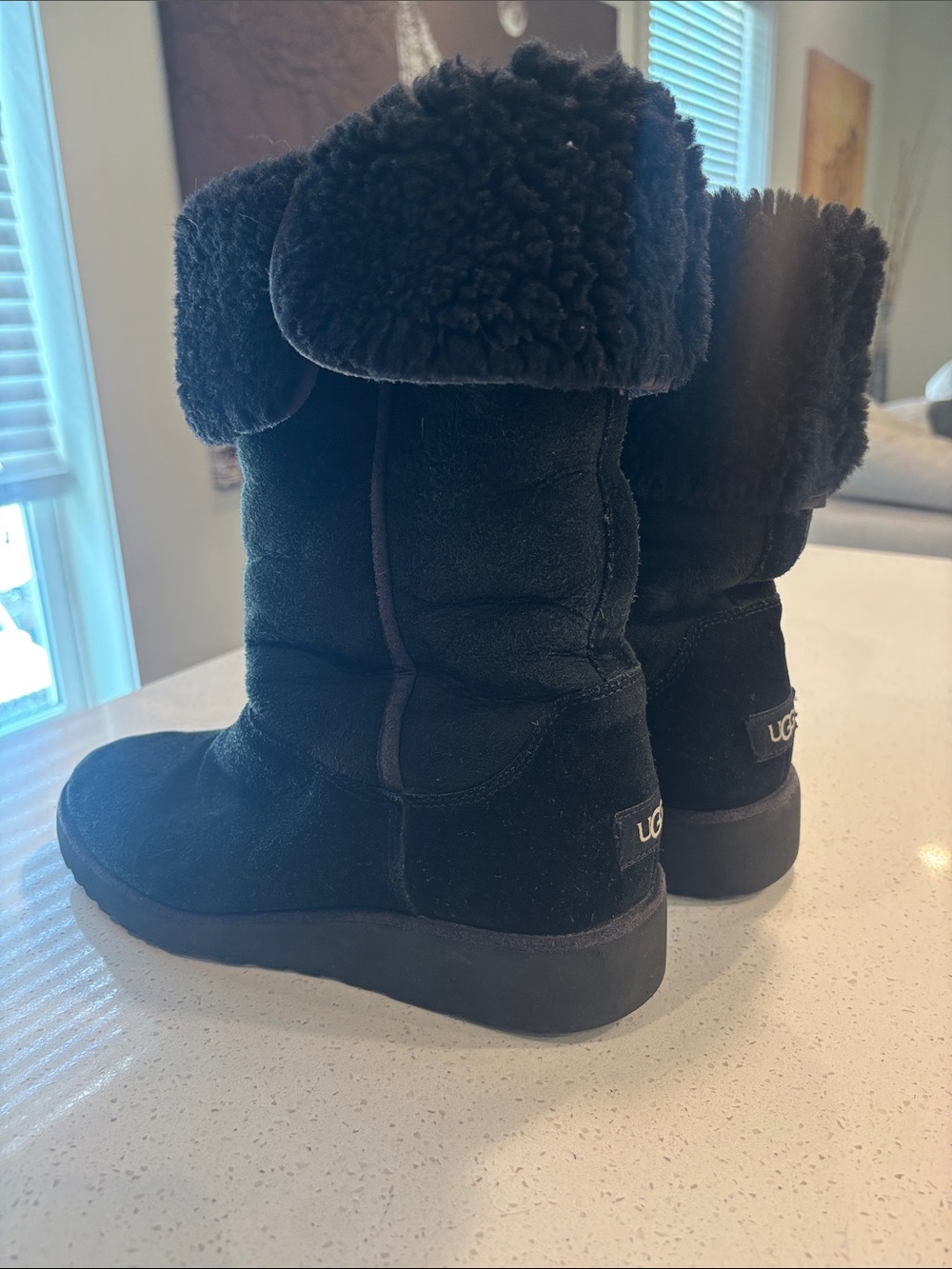 UGG Black Suede Mid-Calf Heeled Boots Size 9